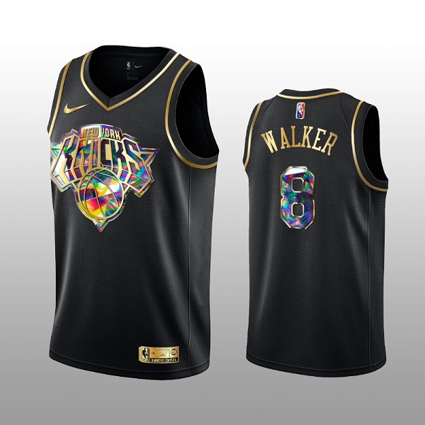 New Yok Knicks #8 Kemba Walker 2021/22 Black Golden Edition 75th Anniversary Diamond Logo Stitched Basketball Jersey